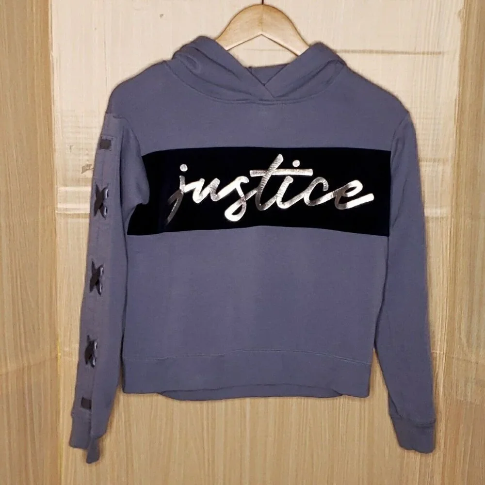 Justice Active Girls Blue Hooded Lace Up And Velour Detail Sweatshirt 12
